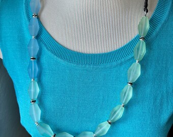 Vintage Necklace - Blue and Green Bead Necklace - Bead and Chain Necklace - Costume Jewelry - Pastel Necklace - Ombre Bead Necklace