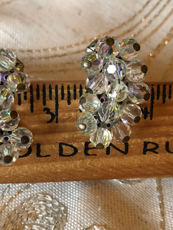 Mid-Century Crystal Clip Earrings - Vintage Cryst… - image 3