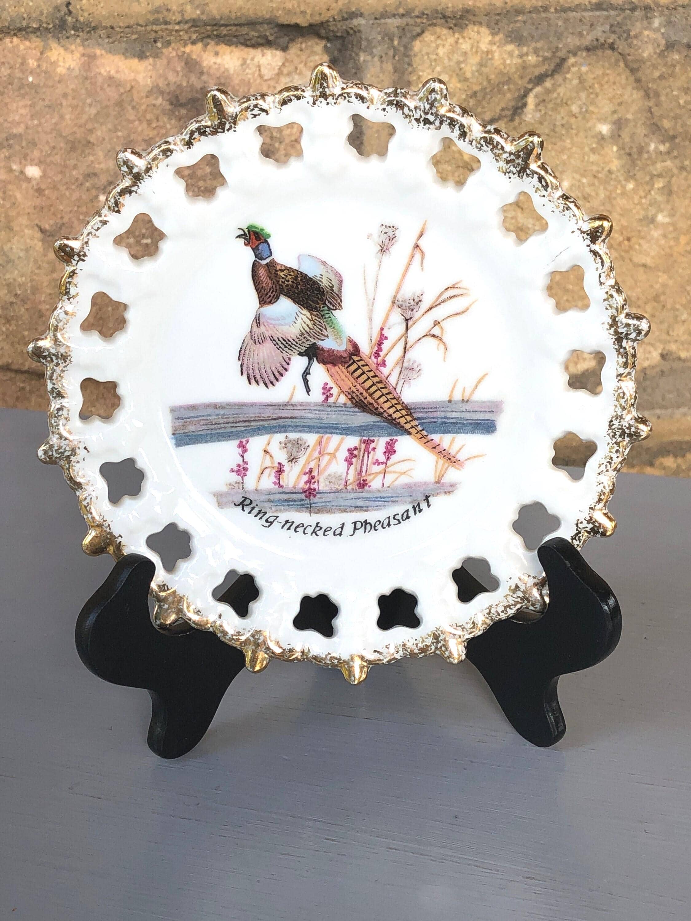 Vintage Ring-necked Pheasant Plate – Mid-century Gold Trim Decor