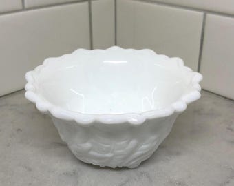 Vintage Milk Glass Candy Dish – Embossed Leaf Design, White Serving Bowl