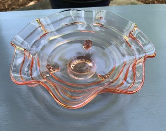 Pink Depression Ware Ruffled Candy Dish - Candy Dish -Anchor Hocking Pink Manhattan Candy Dish - Art Deco - 1930’s Depression Glass - Candy
