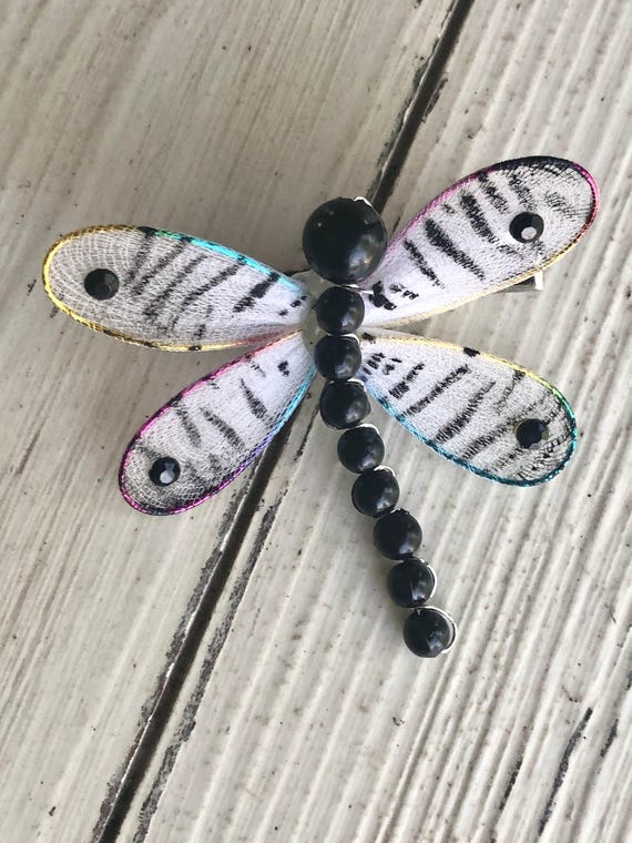 Vintage Dragonfly Hair Clip – Black Bead & Fabric Wings  display picture 2