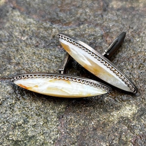 Vintage Gilded Silver Cufflinks with an Agate Inlay - Vintage USSR Sterling Silver Cufflinks - Sterling Silver 875