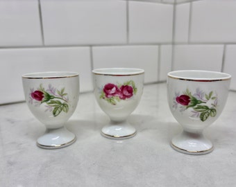 Hueveras de China vintage con motivo de rosa -Hueveras vintage - Hueveras - 2713N -Vajilla de mesa vintage -Vajilla de servicio vintage - Vajilla de mesa de desayuno