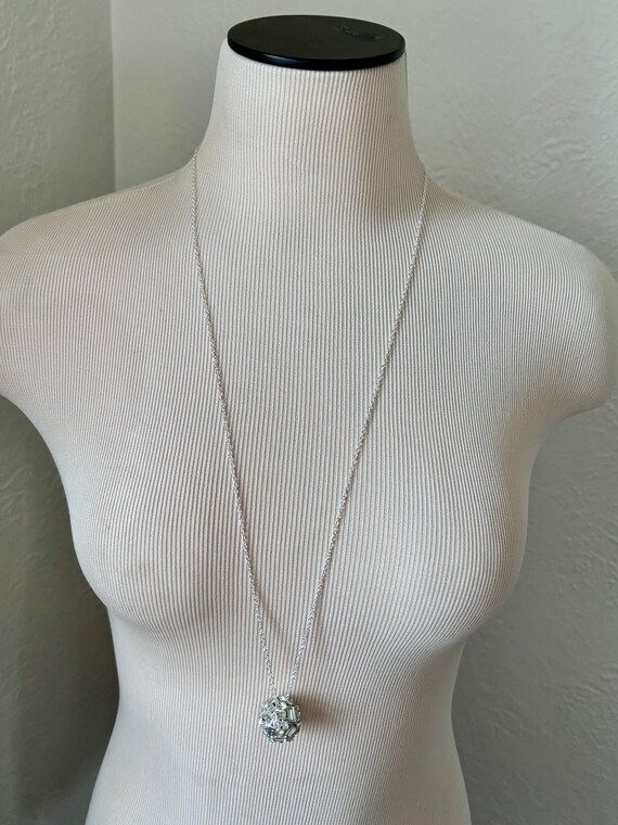 Vintage Silver Tone Ball Necklace - Crystal Inlai… - image 9