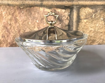 Retro Serving Ware - Serving Bowl/Candy Dish with Stainless Lid - Covered Serving Bowl - Covered Candy Dish - Glass Bowl with Metal Lid