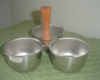 Stainless Serving Ware - Retro Stainless Condiment Server with Wood Handle - Stainless Three Bowl Condiment Server - Versatile Taco Server
