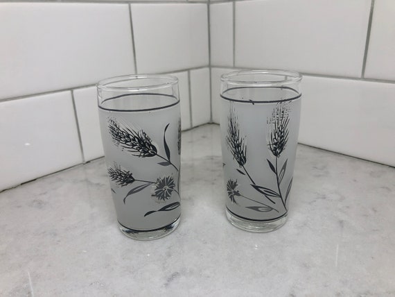 Vintage Glassware Set of Two Vintage Juice Glasses Libby Silver Wheat Juice Glasses  Libby Glassware Silver Wheat Glassware 