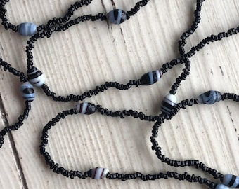 Vintage Black Rope Necklace – Swirl Bead Accent, Costume Jewelry