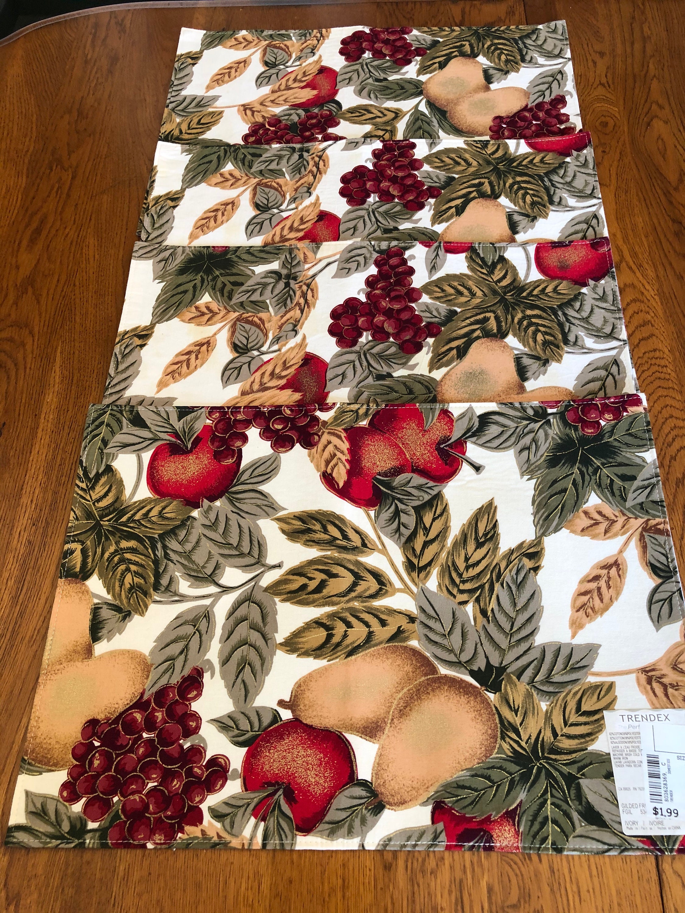Set of Four Vintage Placemats Cloth Placemats Fruit Etsy