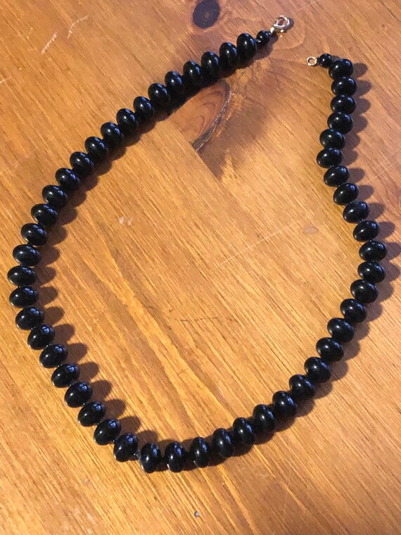 ★VINTAGE HOLLYWOOD★ Black Stone Beads Necklace ORIGINAL BY ROBERT - NECKLACE 9 ROWS BLACK BEADS - LARGE