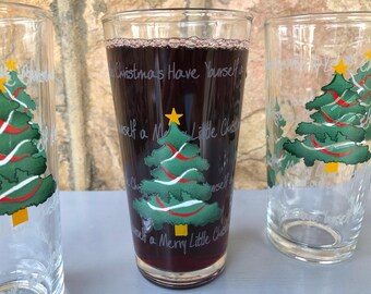Vintage Christmas Tree Glasses – "Have Yourself a Merry Little Christmas", Set of 4