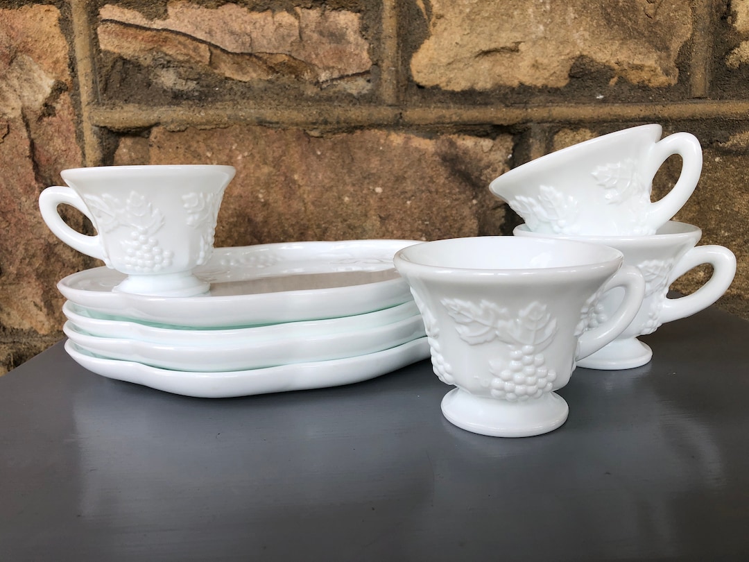Vintage Milk Glass Luncheon Set Luncheon Plates Vintage Milk Glass Luncheon Plates and Teacups