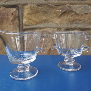 Pedestal Creamer and Sugar Bowl - Clean Lines Creamer and Sugar Bowl -Clear Glass Creamer and Sugar -Vintage Serving Ware -Creamer and Sugar