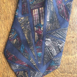 Michael David Silk Necktie - Vintage Silk Tie - Michael David Necktie - Geometric Print Necktie - Architectural Print Necktie - Necktie
