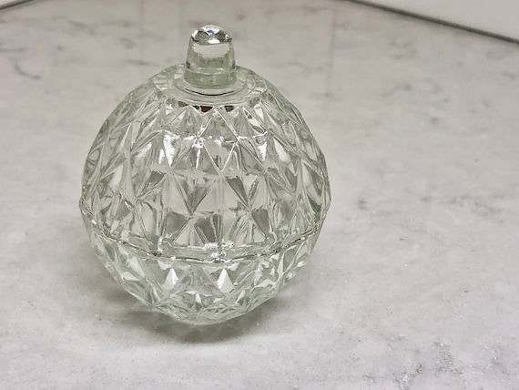 Vintage Trinket Dish with Lid - Crystal-Like Trin… - image 1