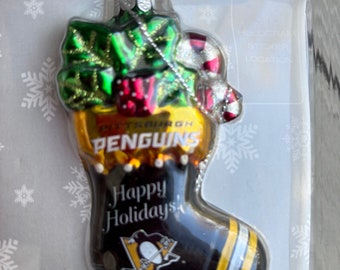Penguin Hockey soplado vidrio media ornamento-Pittsburgh Penguins Hockey-NHL Navidad ornamento-soplado árbol de vidrio ornamento-Pittsburgh Penguins