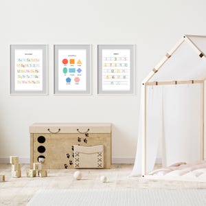 3 Poster Bundle - Counting 1-20, ABC & Shapes - Kids room, classroom, playroom printable poster