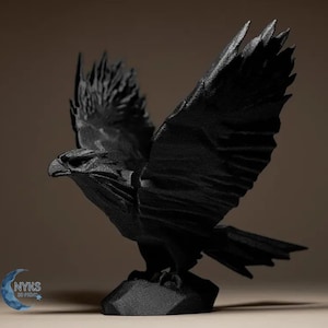 3D Printed Black Eagle Statue, Flying Bird Sculpture, Wild Animal Art, Handmade Decor, Animal Statue, Uniqe Hawk Bust, Gift For Nature Lover