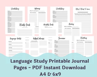 Language Study Printable Planner Pages - Instant PDF Download - Foreign Language Learning Study Guide - Polyglot Planner - Refill Pages
