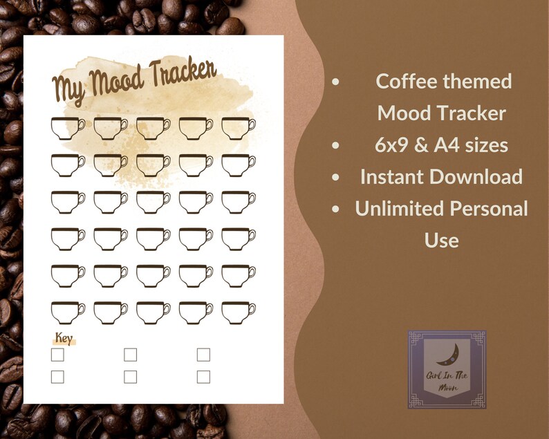 Printable Coffee Theme Habit & Mood Tracker Journal Pages 6x9 and A4 Page Sizes PDF File Printable Planners And Journals image 4