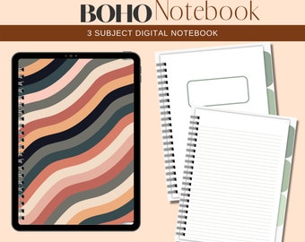 Three Subject Lined Digital Notebook | Boho Minimalist Style | Hyperlink Notetaking, Students Back to School | Goodnotes, ipad, Notability