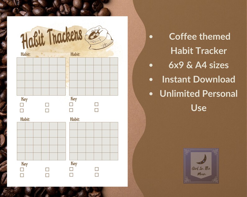 Printable Coffee Theme Habit & Mood Tracker Journal Pages 6x9 and A4 Page Sizes PDF File Printable Planners And Journals image 3