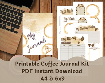 Printable Coffee Lovers Journal Kit - A4 and 6x9 Page Size- PDF Instant Download -  Cafe Latte Planner Template Pages -