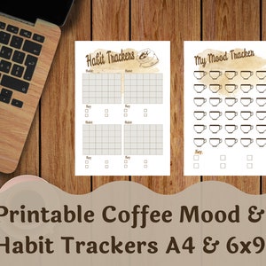 Printable Coffee Theme Habit & Mood Tracker Journal Pages 6x9 and A4 Page Sizes PDF File Printable Planners And Journals image 1