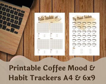 Printable Coffee Theme Habit & Mood Tracker Journal Pages - 6x9 and A4 Page Sizes - PDF File - Printable Planners And Journals