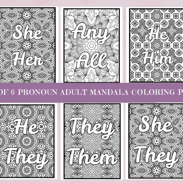 Printable Pronoun LGBTQ Coloring Pages - Pride Month PDF Instant Digital Download - Fun Relaxing Stress Relief Activities For Adults