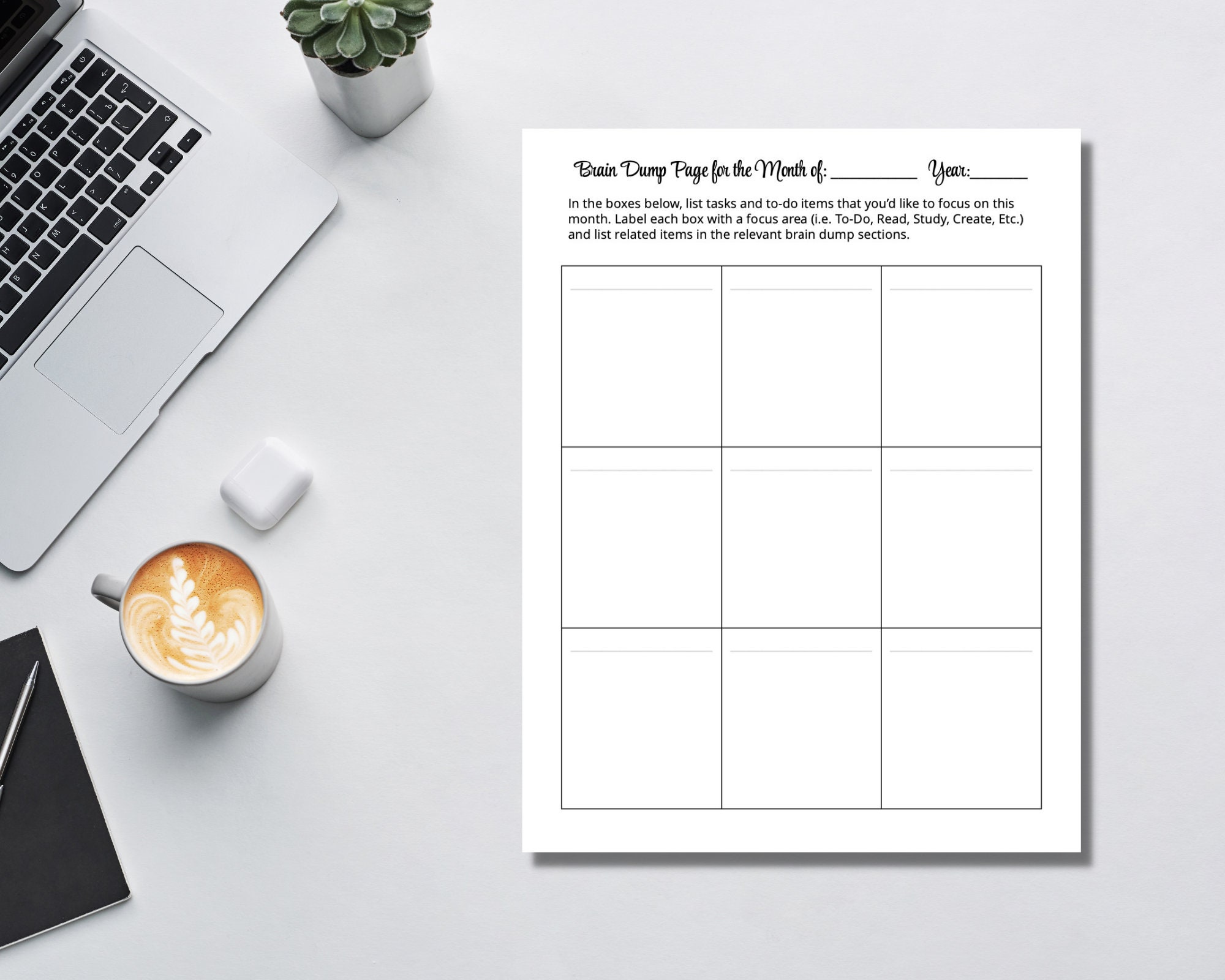 Brain Dump Printable Planner Bundle 26 Pages Thought Organizer Instant