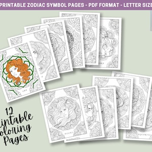 Printable Zodiac Woman Coloring Pages - Horoscope Coloring Pages - PDF Instant Digital Download - Fun Relaxing Activities For Adults -