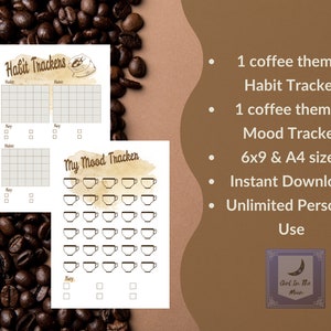 Printable Coffee Theme Habit & Mood Tracker Journal Pages 6x9 and A4 Page Sizes PDF File Printable Planners And Journals image 2