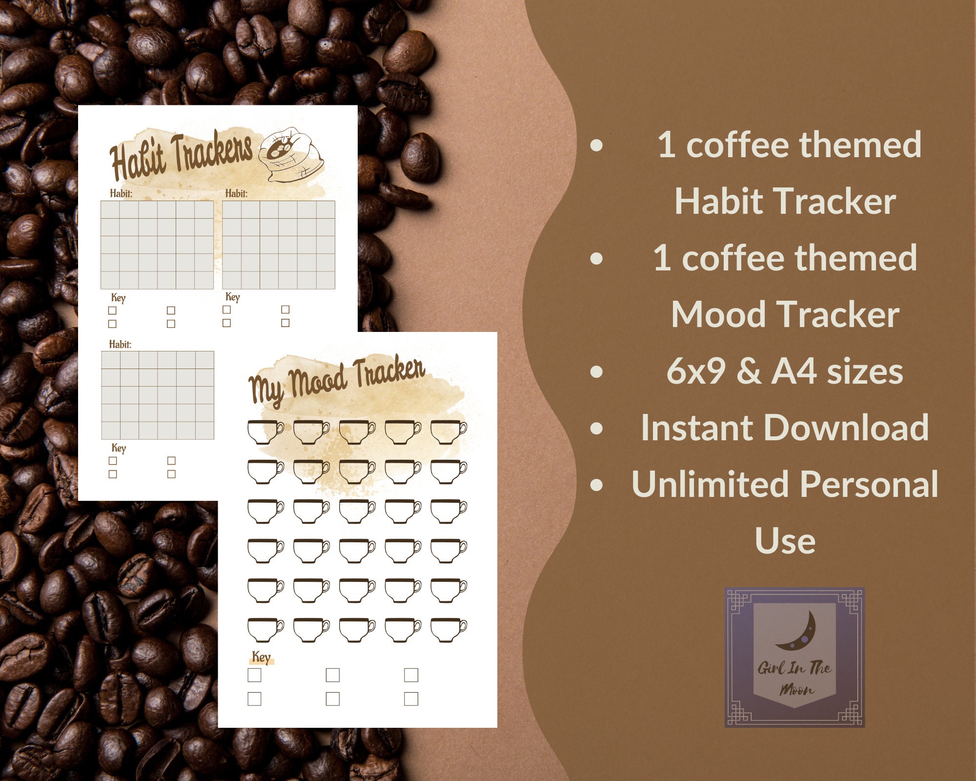 Printable Coffee Theme Habit & Mood Tracker Journal Pages 6x9 and A4 ...