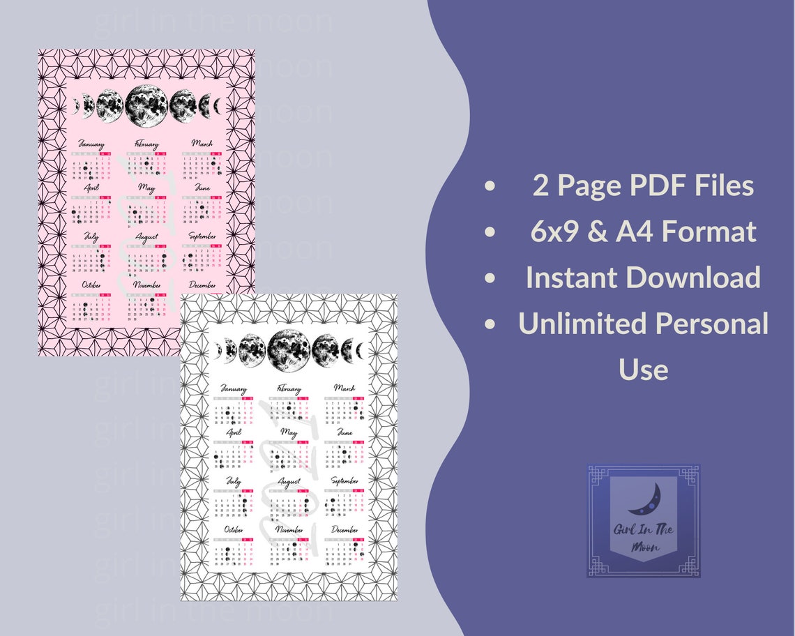 2021 Lunar Calendar Printable Planner Page Instant Digital | Etsy