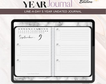 Line A Day 5 Year Undatiertes Digital Journal | Elegante Weiße Strukturierte Seiten | Journaling, Self Care, 365 Tagebuch | Goodnotes, ipad, Notability