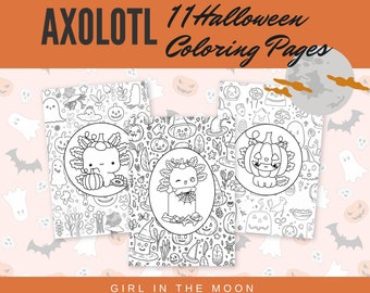 Axolotl Spooky Halloween Costume Coloring Pages - PDF Instant Digital Download - Fun Relaxing Stress Relief Activities For Kids & Adults