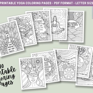 Printable Yoga Inspiration Coloring Pages - PDF Instant Digital Download - Fun Relaxing Stress Relief Activities For Adults Mindfulness