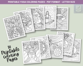 Printable Yoga Inspiration Coloring Pages - PDF Instant Digital Download - Fun Relaxing Stress Relief Activities For Adults Mindfulness