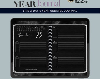 Line A Day 5 Year Undatiertes Digital Journal | Elegante Dunkle Seiten | Journaling, Self Care, 365 Tagebuch | Goodnotes, ipad, Notability