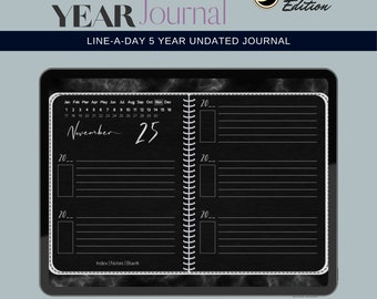 Line A Day 5 Year Undated Digital Journal | Elegant Dark Pages | Journaling, Self Care, 365 Diary | Goodnotes, ipad, Notability