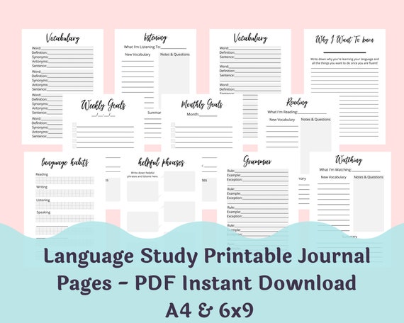 Language Study Printable Planner Pages - Instant PDF Download - Foreign Language Learning Study Guide - Polyglot Planner - Refill Pages