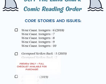 Jeff the Land Shark Elenco di controllo dell'ordine di lettura / PDF interattivo e stampabile / Tracker di fumetti