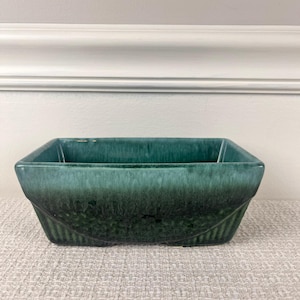 Vintage Hull USA Green Drip Glaze Rectangular Planter – Mid-Century Modern Art Pottery