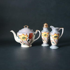 Vintage Japanese Lusterware Teapot with Sugar and Creamer Set