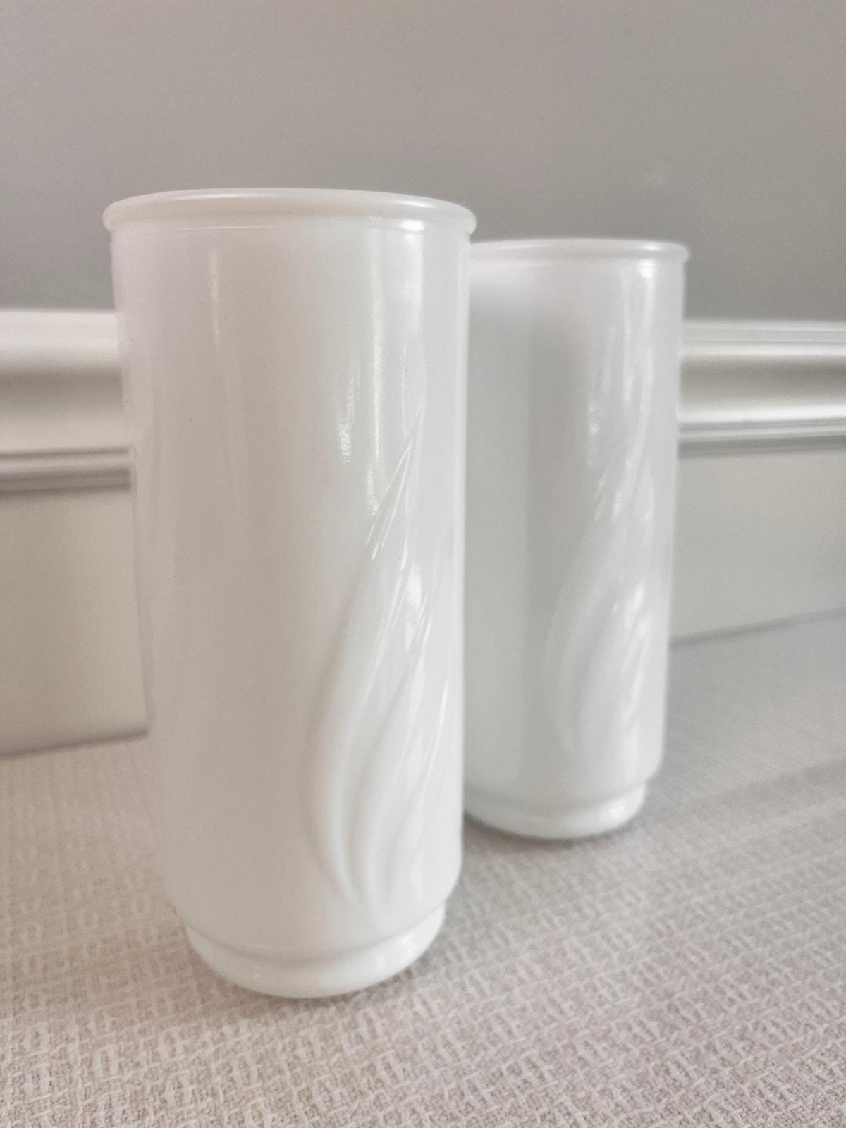 Set of 2, Vintage Milk Glass Vases, Raised Leaf Design – 7.5” Tall