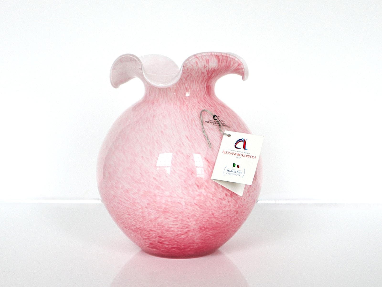 Handblown Pink & White Italian Murano Glass Vase by Alessandro