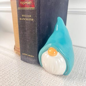 Small Ceramic Gnome Figurine – Teal Hat – 4.5&quot; Tall