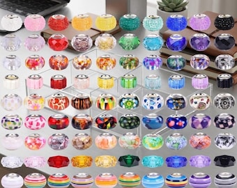 240 Assorted European Lampwork Beads Large Hole Spacer Beads Colorful Glass Beads for DIY Bracelet Necklace Jewelry Making Craft Bead Set